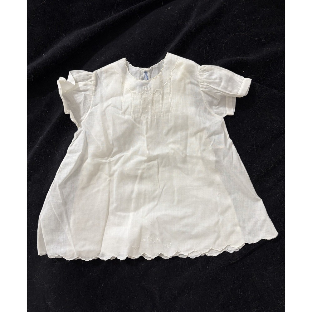 Vintage Pemae Infant Baby Christening Set Handmade Linen Scallops Embroidered